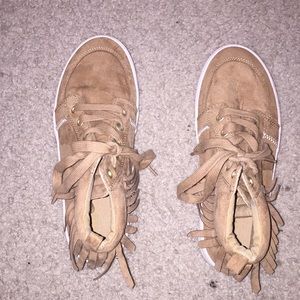Slightly Worn Light Brown Hightop Shoes.